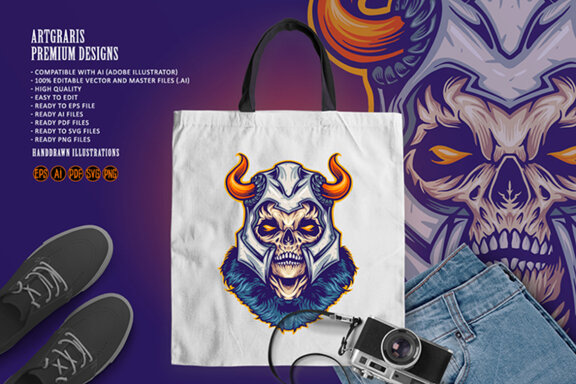 Scary viking skull head horn