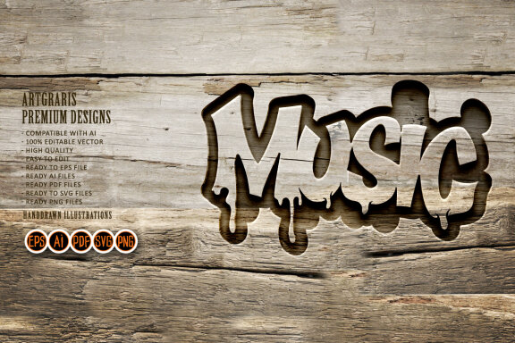 Silhouette Music word lettering font decorative