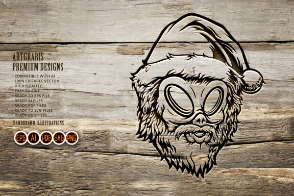 Silhouette Mustached alien head santa