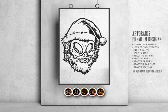 Silhouette Mustached alien head santa