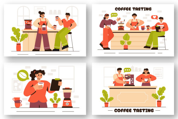 9 Coffee Tasting FREE Illustrations