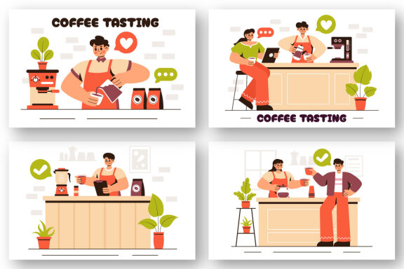 9 Coffee Tasting FREE Illustrations