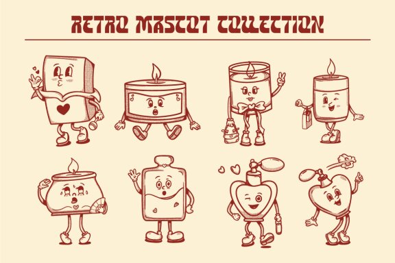 Retro Valentine Element Mascot Collection