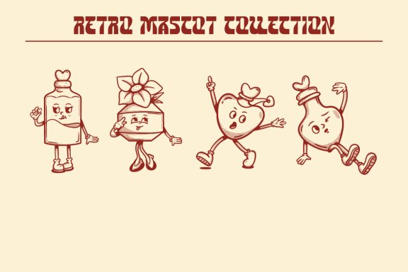 Retro Valentine Element Mascot Collection
