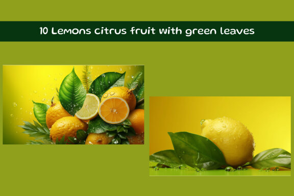 Lemons citrus fruit with green leaves