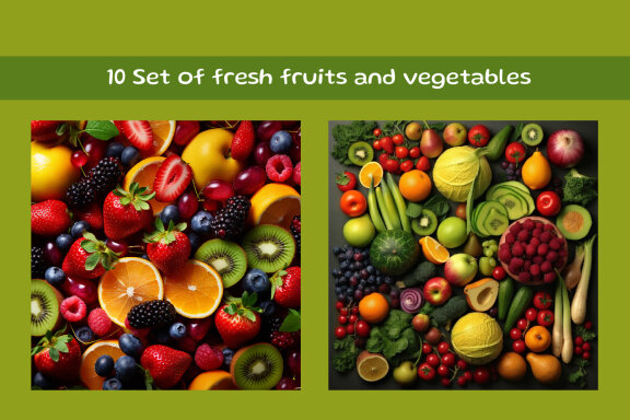 Set of fresh fruits and vegetables