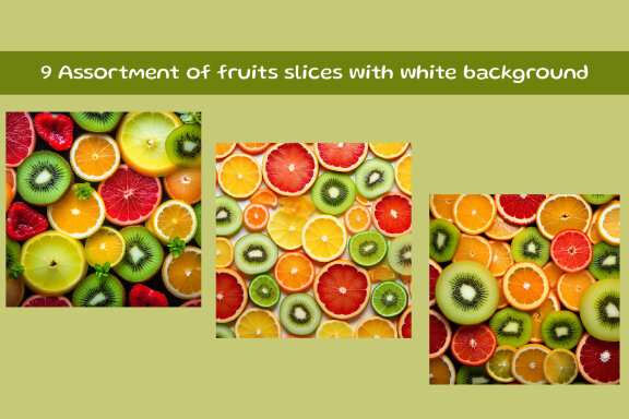 Assortment of fruits slices with white background