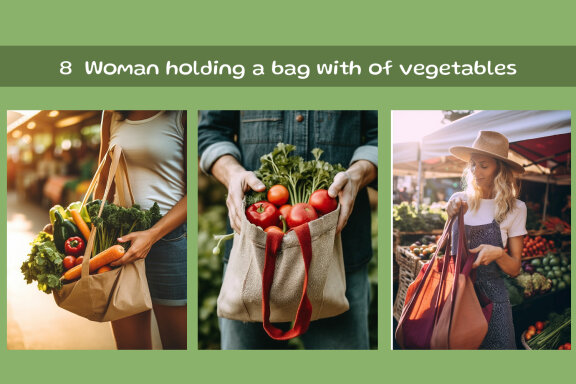 Woman holding a bag with of vegetables