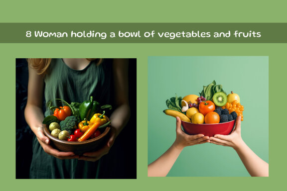 Woman holding a bowl of vegetables and fruits