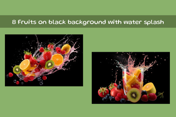Fruits on black background with water splash