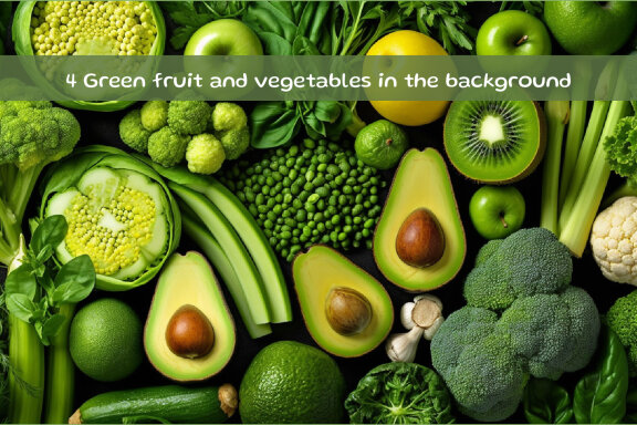 Green fruit and vegetables in the background