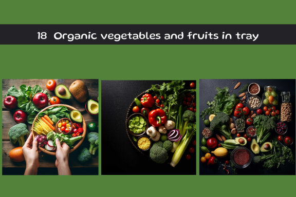 Organic vegetables and fruits in tray