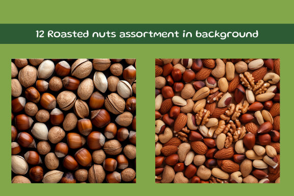 Roasted nuts assortment in background