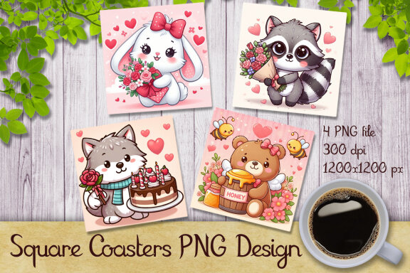 Cute Animal Square Coasters Designs