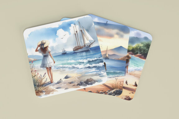 Woman and Sea Landscape Square Coasters Designs