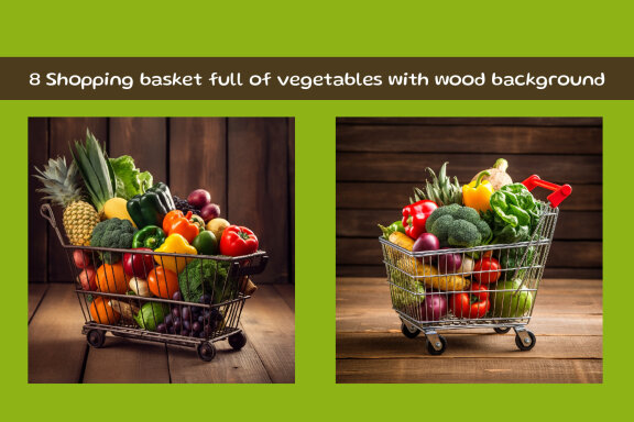 Shopping basket full of vegetables and fruits