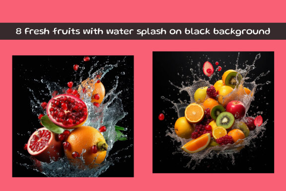 Fresh fruits with water splash on black background