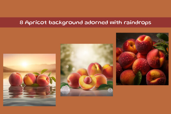 Fresh apricot background adorned with raindrops