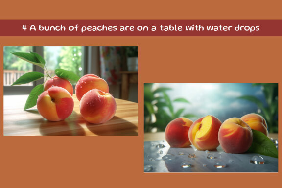 A bunch of peaches are on a table with water drops