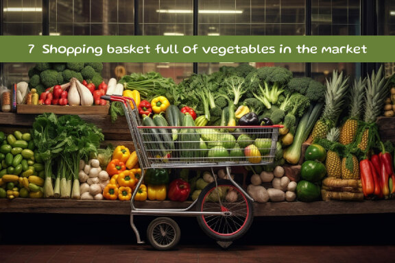 Shopping basket full of vegetables and fruits in the market