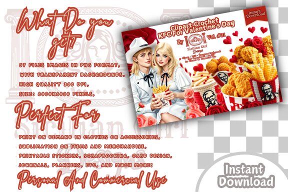 Pack Of 37 Clipart - Crochet KFC For Valentine's Day Vol.01