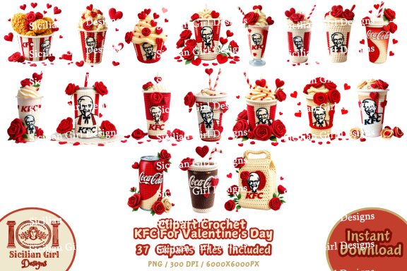 Pack Of 37 Clipart - Crochet KFC For Valentine's Day Vol.01