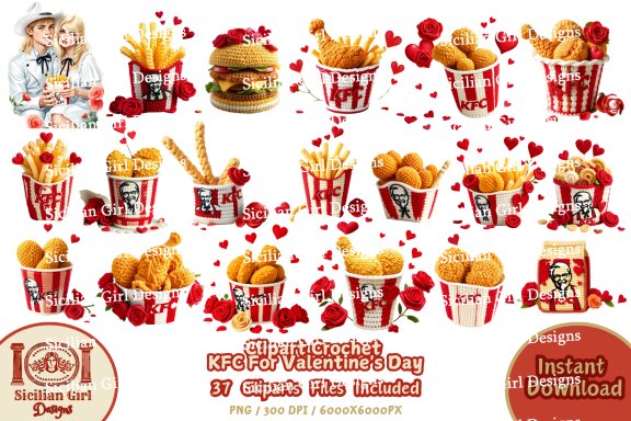 Pack Of 37 Clipart - Crochet KFC For Valentine's Day Vol.01