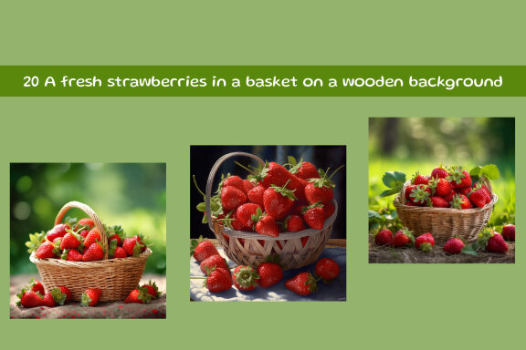 A fresh strawberries in a basket on a wooden background