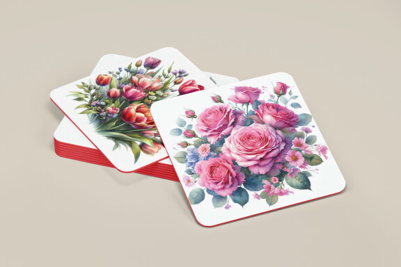 Watercolor Flowers Square Coaster Design