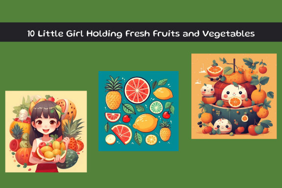 Little Girl Holding Fresh Fruits and Vegetables