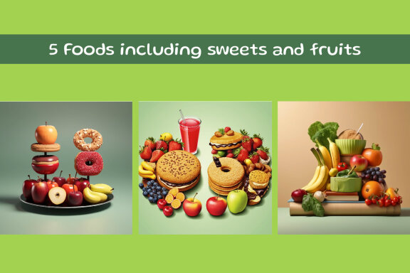 Foods including sweets and fruits