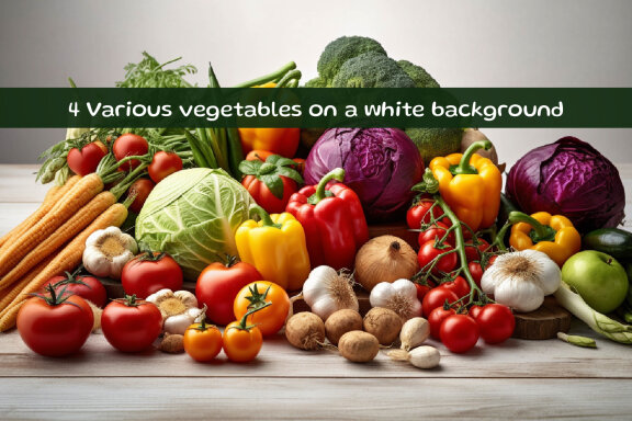 Various vegetables and fruits on a white background