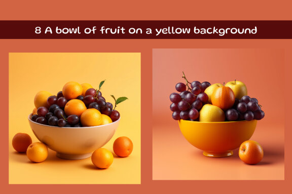 A bowl of fruit on a yellow background