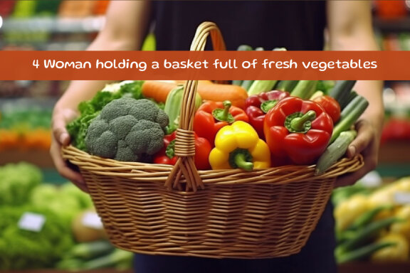 Woman holding a basket full of fresh vegetables