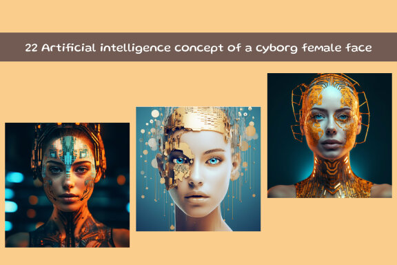 Artificial intelligence concept of a cyborg female face