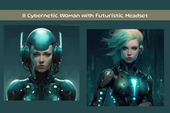 Cybernetic Woman with Futuristic Headset on Digital Background