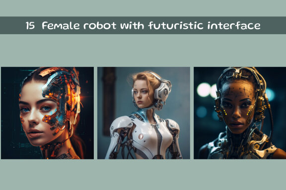 Female robot with futuristic interface