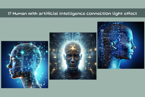 Human with artificial intelligence connection light effect