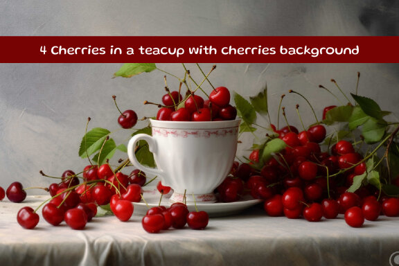 Cherries in a teacup with cherries background