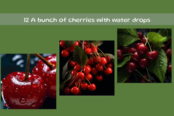 A bunch of cherries with water drops