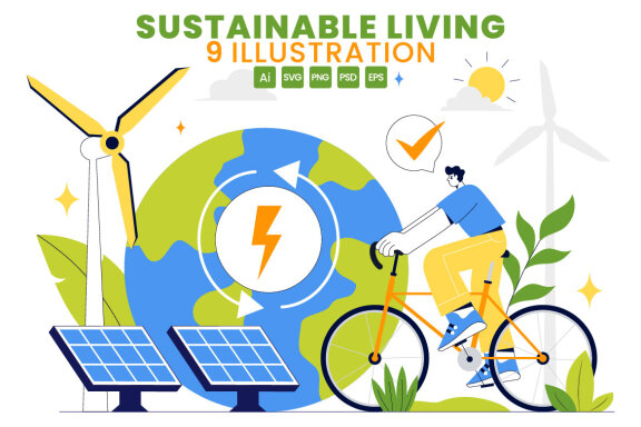 9 Sustainable Living Illustration