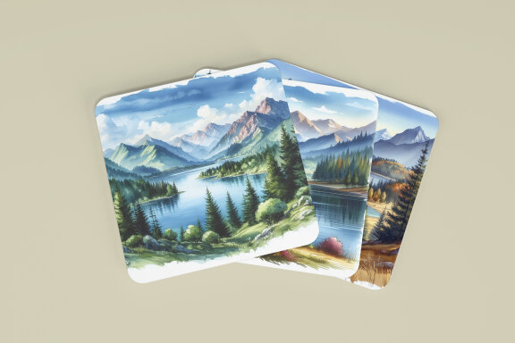 Watercolor Mountain Landscape Coaster Designs