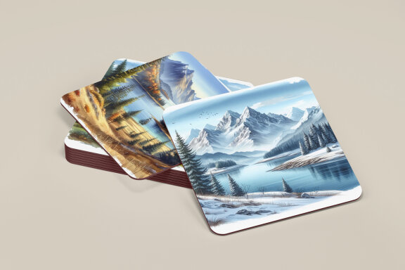 Watercolor Mountain Landscape Coaster Designs