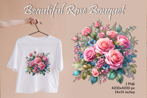 Watercolor Rose Bouquet PNG Clipart