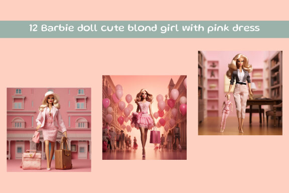 Barbie doll cute blond girl with pink dress
