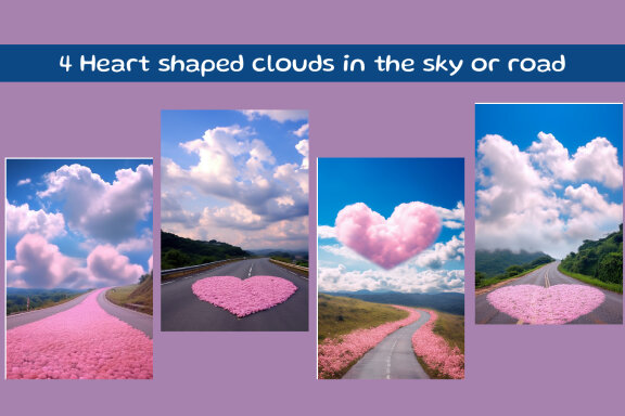 Heart shaped clouds in the sky or road