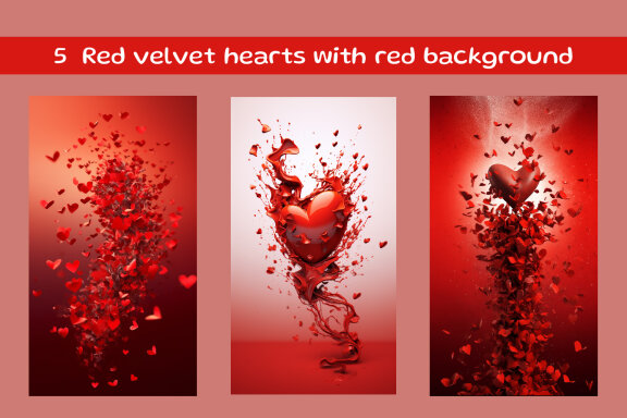 Red velvet hearts with red background