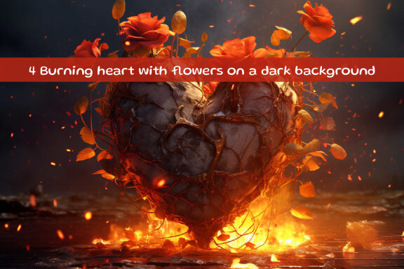 Burning heart with flowers on a dark background