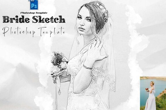 Bride Sketch Photoshop Template