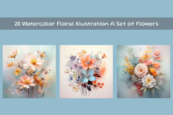 Watercolor Floral Illustration A Set of Flowers